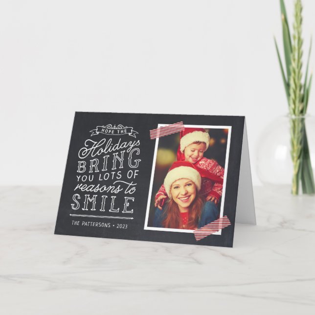 Chalkboard Lettering Holiday Photo Card (Front)