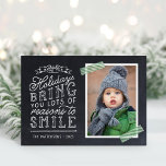 Chalkboard Lettering Holiday Photo Card<br><div class="desc">Affordable custom printed Christmas photo cards with simple templates for customisation. This fun design features cute hand-lettered style typography on a faux chalkboard background with green striped washi tape around your photo. The text reads "Hope the holidays bring you lots of reasons to smile". Personalise it with your photos, family...</div>