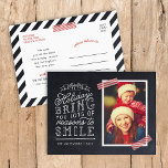 Chalkboard Lettering Holiday Photo Card<br><div class="desc">Affordable custom printed holiday photo postcards with simple templates for customisation. This fun design features cute hand-lettered style typography on a faux chalkboard background with red striped washi tape around your photo. The text reads "Hope the holidays bring you lots of reasons to smile". Personalise it with your photos, family...</div>