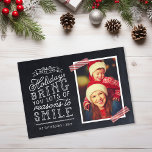 Chalkboard Lettering Holiday Photo Card<br><div class="desc">Affordable magnetic holiday photo cards with simple templates for customisation. This fun design features cute hand-lettered style typography on a faux chalkboard background with red striped washi tape around your photo. The text reads "Hope the holidays bring you lots of reasons to smile". Personalise it with your photos, family name,...</div>