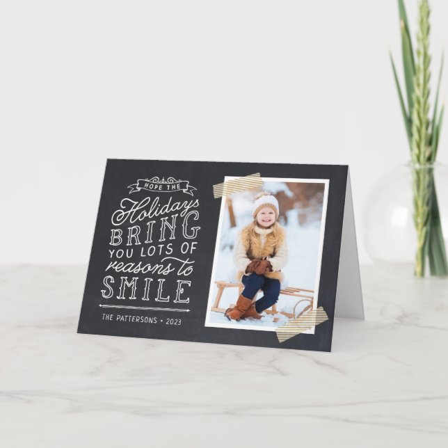 Chalkboard Lettering Holiday Photo Card (Front)