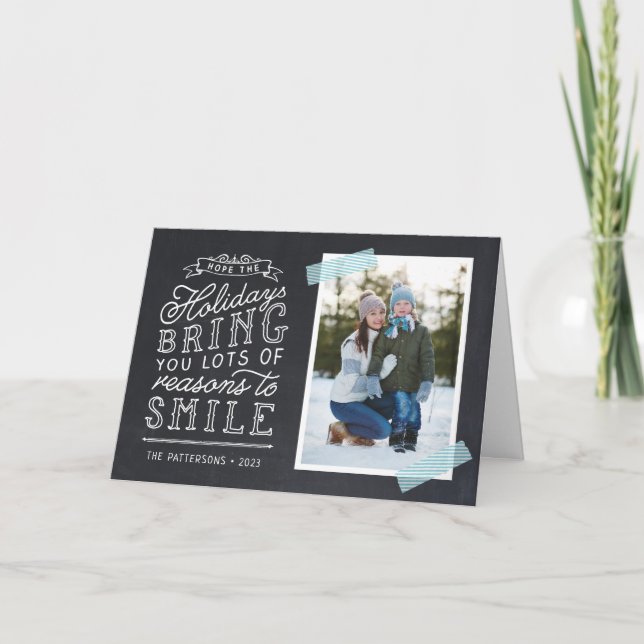 Chalkboard Lettering Holiday Photo Card (Front)