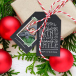 Chalkboard Lettering Holiday Photo Gift Tags<br><div class="desc">Custom printed holiday gift tags personalised with your photos and text. This fun two-sided design features cute hand-lettered style typography on a faux chalkboard background and green striped washi tape around your photo. The text reads "Hope the holidays bring you lots of reasons to smile". Personalise it with your photo,...</div>
