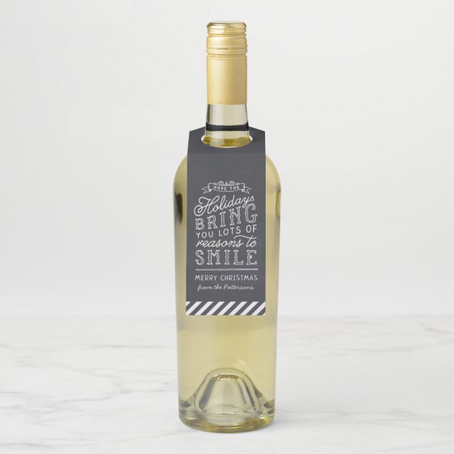 Chalkboard Lettering Personalised Christmas Gift Bottle Tag (On Bottle)