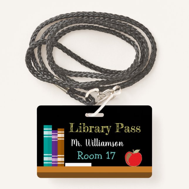 Chalkboard library plastic badge hall pass ID badge (Front with Lanyard)