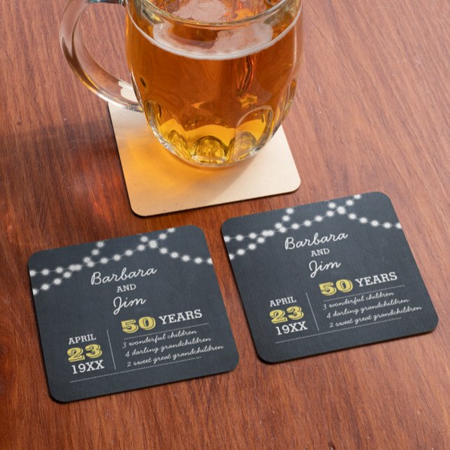 Chalkboard Lights 50th Anniversary Favour Coasters (Creator Uploaded)