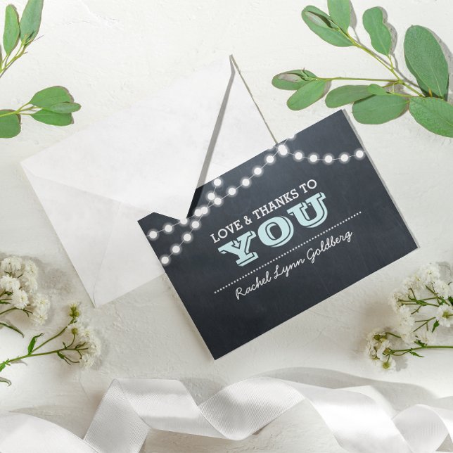 Chalkboard Lights Aqua Bat Mitzvah Thank You Note Card (Creator Uploaded)
