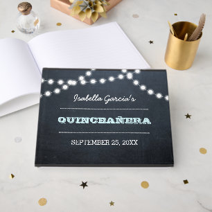 Chalkboard Lights Aqua Quinceañera  Guest Book
