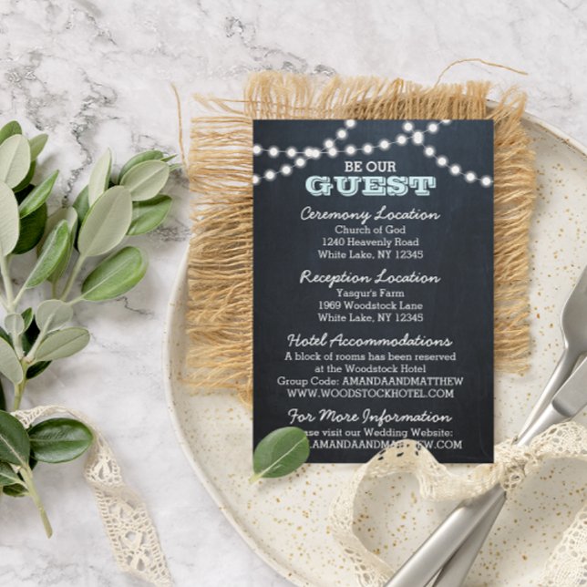 Chalkboard Lights Aqua Wedding Guest Information Enclosure Card (Creator Uploaded)