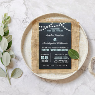 Chalkboard Lights Aqua Wedding Invitation