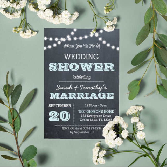 Chalkboard Lights Aqua Wedding Party Sm Invitation (Creator Uploaded)