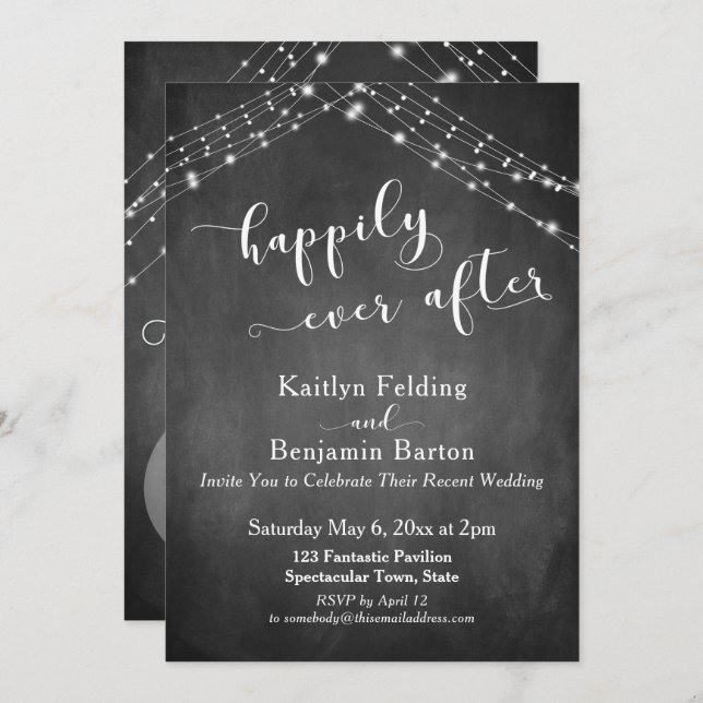 Chalkboard Lights Calligraphy Happily Ever After Invitation (Front/Back)