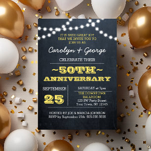 Chalkboard Lights Gold 50th Anniversary Invitation