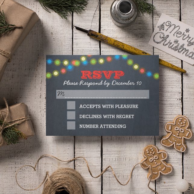 Chalkboard Lights Holiday Wedding RSVP Card (Creator Uploaded)