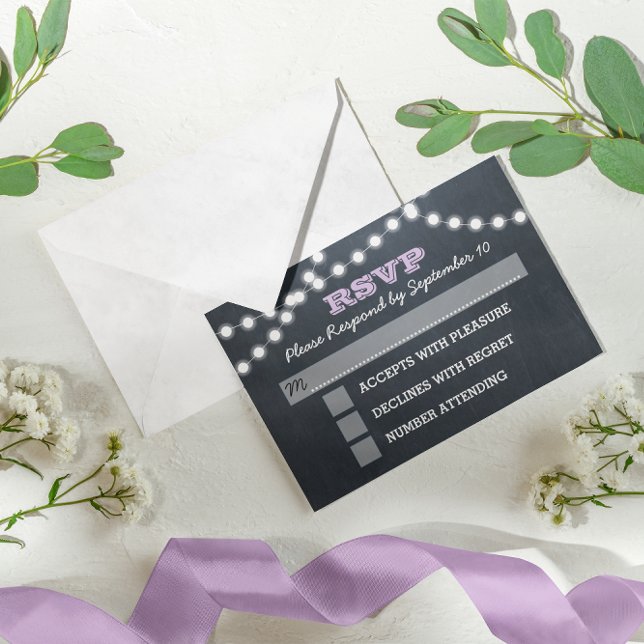 Chalkboard Lights Lilac Confirmation RSVP Card (Creator Uploaded)