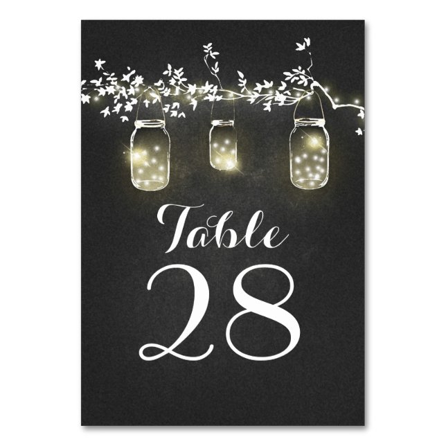 Chalkboard Lights Mason Jars Table Number (Front)