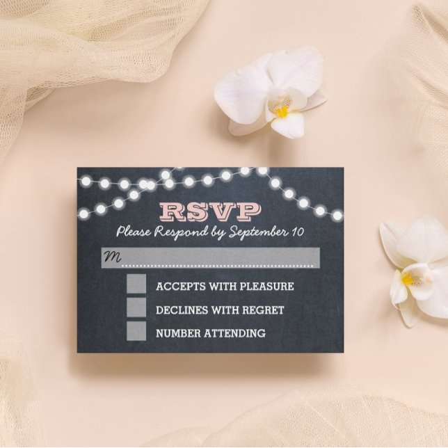 Chalkboard Lights Pink Bat Mitzvah RSVP Card (Creator Uploaded)