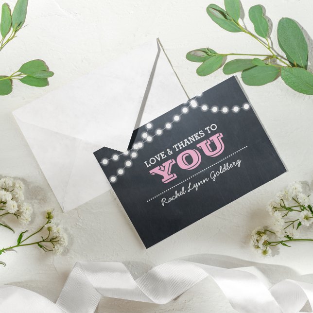 Chalkboard Lights Pink Bat Mitzvah Thank You Note (Creator Uploaded)