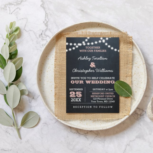 Chalkboard Lights Pink Wedding Invitation (Creator Uploaded)