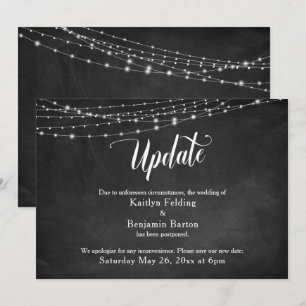 Chalkboard & Lights Postponed Wedding Announcement