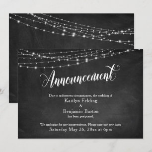 Chalkboard & Lights Postponed Wedding Announcement