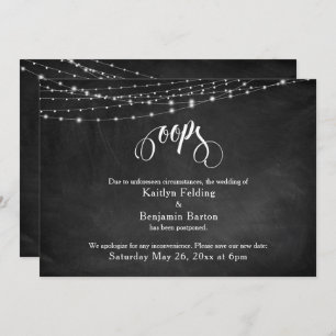Chalkboard & Lights Postponed Wedding Humour "Oops Invitation