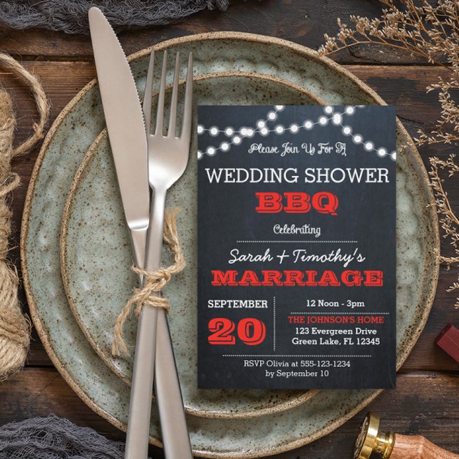 Chalkboard Lights Red Wedding Bridal Shower Invitation (Creator Uploaded)