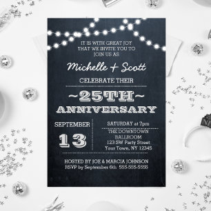 Chalkboard Lights Silver 25th Anniversary Invite