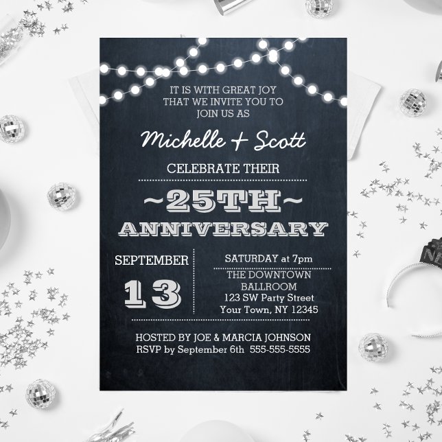 Chalkboard Lights Silver 25th Anniversary Invite (Creator Uploaded)