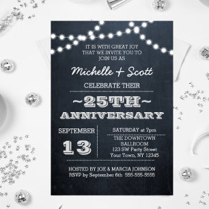 Chalkboard Lights Silver 25th Anniversary Sm Invitation