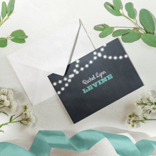 Chalkboard Lights Teal Bat Mitzvah Note Card
