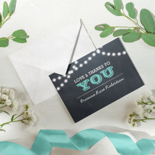 Chalkboard Lights Teal Confirmation Thank You Note Card
