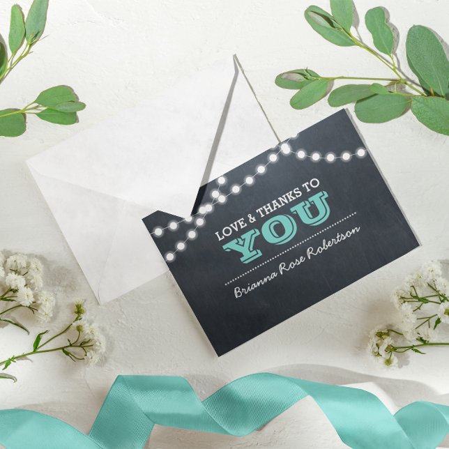 Chalkboard Lights Teal Confirmation Thank You Note Card (Creator Uploaded)
