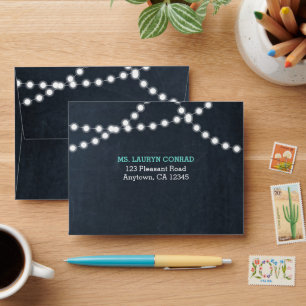 Chalkboard Lights Teal RSVP Envelopes
