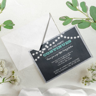 Chalkboard Lights Teal Silver Border After Party Invitation