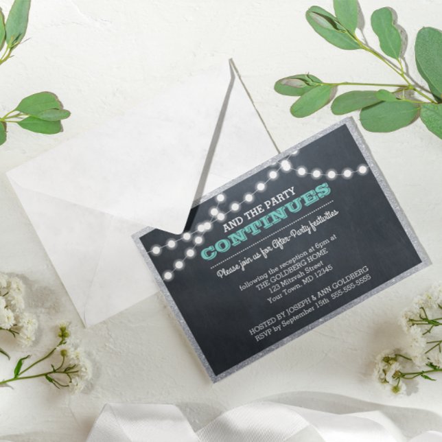 Chalkboard Lights Teal Silver Border After Party Invitation (Creator Uploaded)