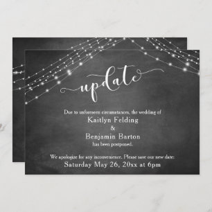 Chalkboard Lights Update Script Postponed Wedding Invitation