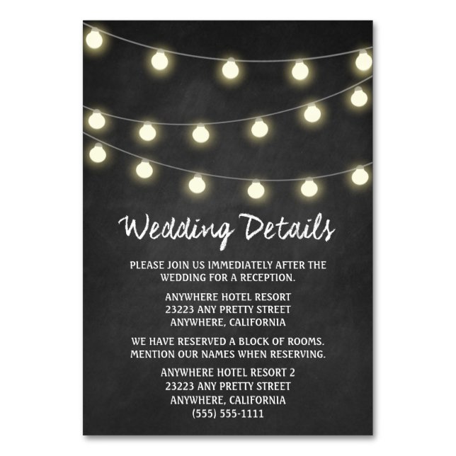 Chalkboard + Lights Wedding Reception Insert Cards (Front)