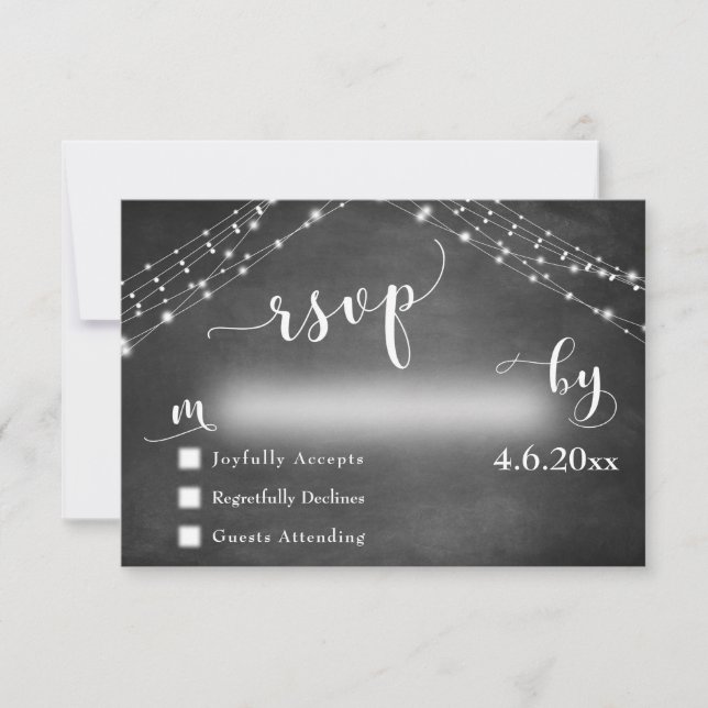 Chalkboard & Lights with Wedding Calligraphy RSVP (Front)