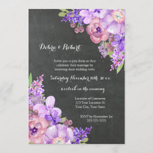 Chalkboard Lilac Purple Flowers Vow Renewal Invitation