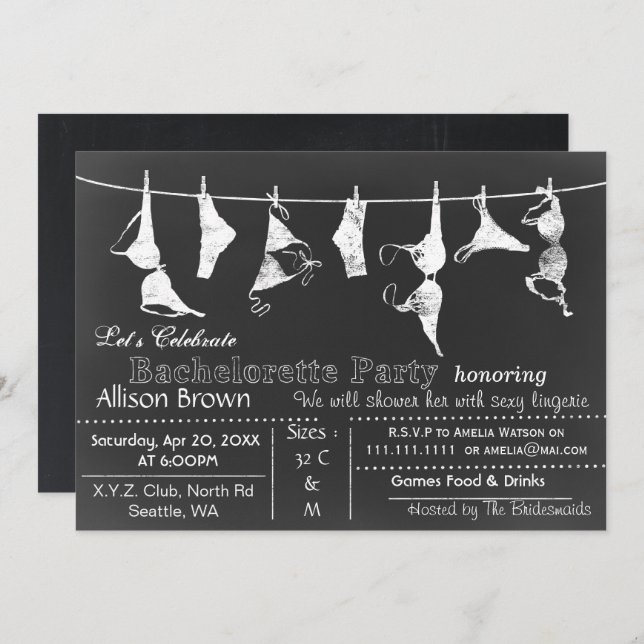 Chalkboard Lingerie Shower Bachelorette Invitation (Front/Back)