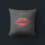 Chalkboard Lips Outdoor Pillow<br><div class="desc">Cherry red lips on a chalkboard background accent one side of this outdoor pillow; the other side is decorated with a Mrs., that can easily be changed to a name or deleted if preferred. The coordinating Mr. pillow with a moustache is also available. Both are perfect for the sweetheart table...</div>