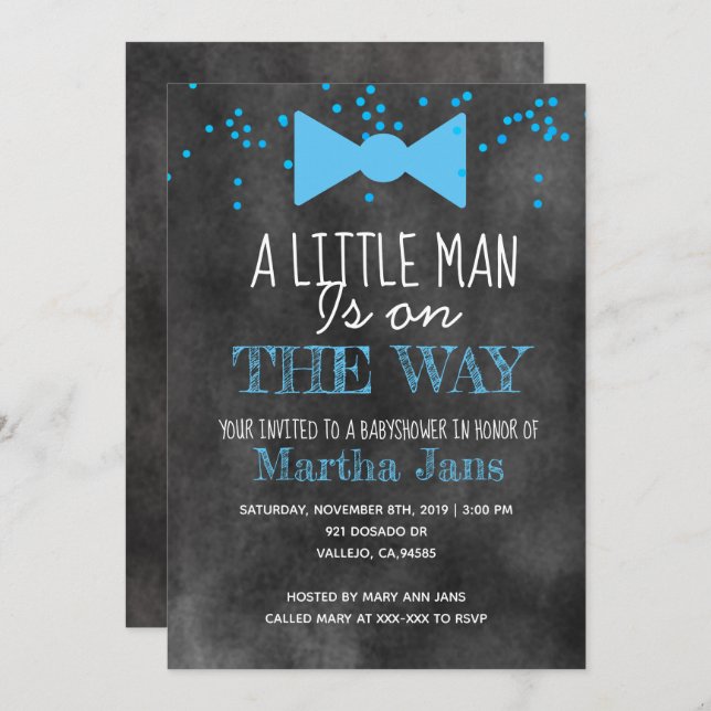 Chalkboard little man baby shower invite (Front/Back)