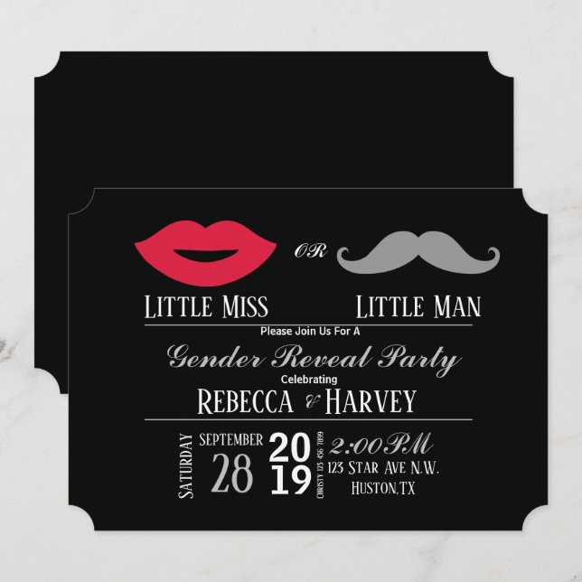 chalkboard little man or little miss gender reveal invitation (Front/Back)