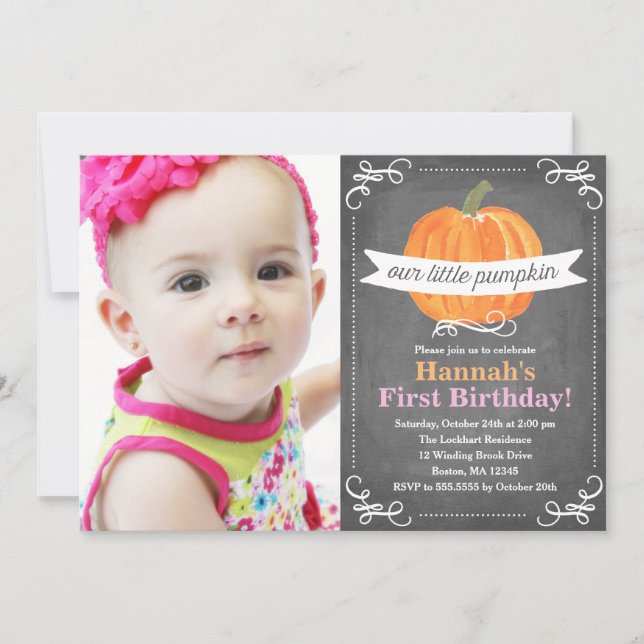 Chalkboard Little Pumpkin Birthday Invitation (Front)