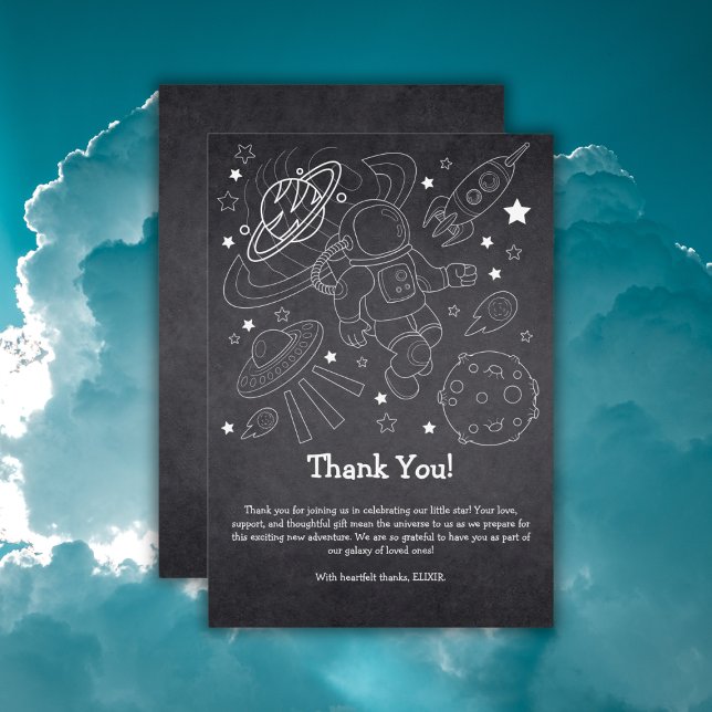 Chalkboard Little Space Explorer Baby Shower  Thank You Card (Creator Uploaded)