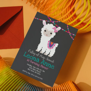 Chalkboard Llama Alpaca Birthday Invitation
