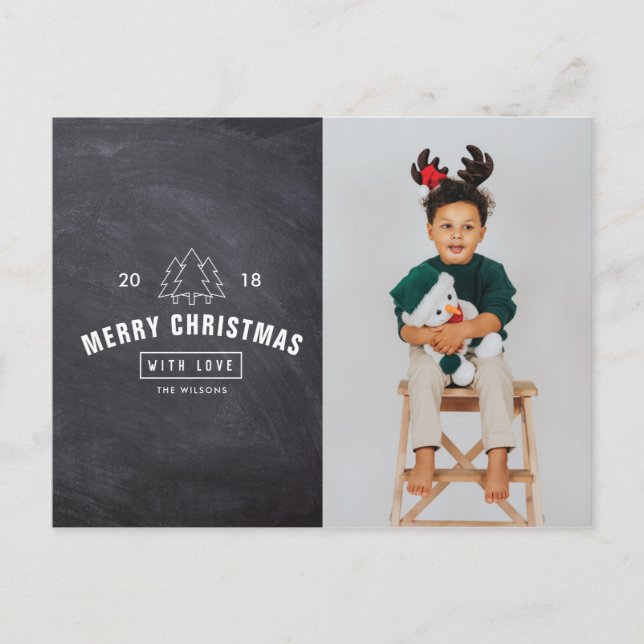 Chalkboard Logo Christmas Holiday Photo Card (Front)