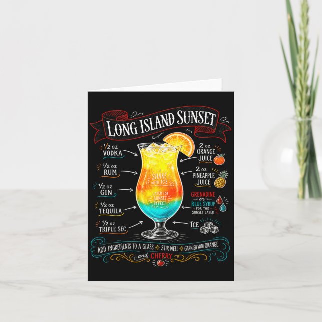 Chalkboard Long Island Sunset tail Recipe Trocal Card (Front)