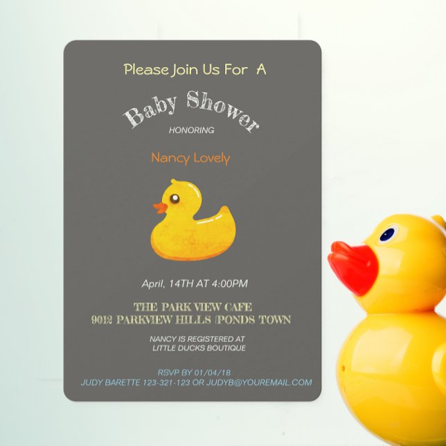 Chalkboard  look baby shower -  grunge yellow duck invitation (Creator Uploaded)